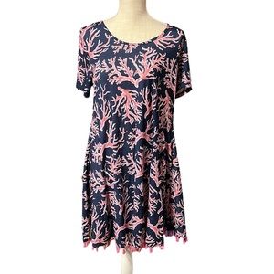 Simply Southern Short Sleeve Above Knee Dress Stretch Blue Pink Tassels Womens S